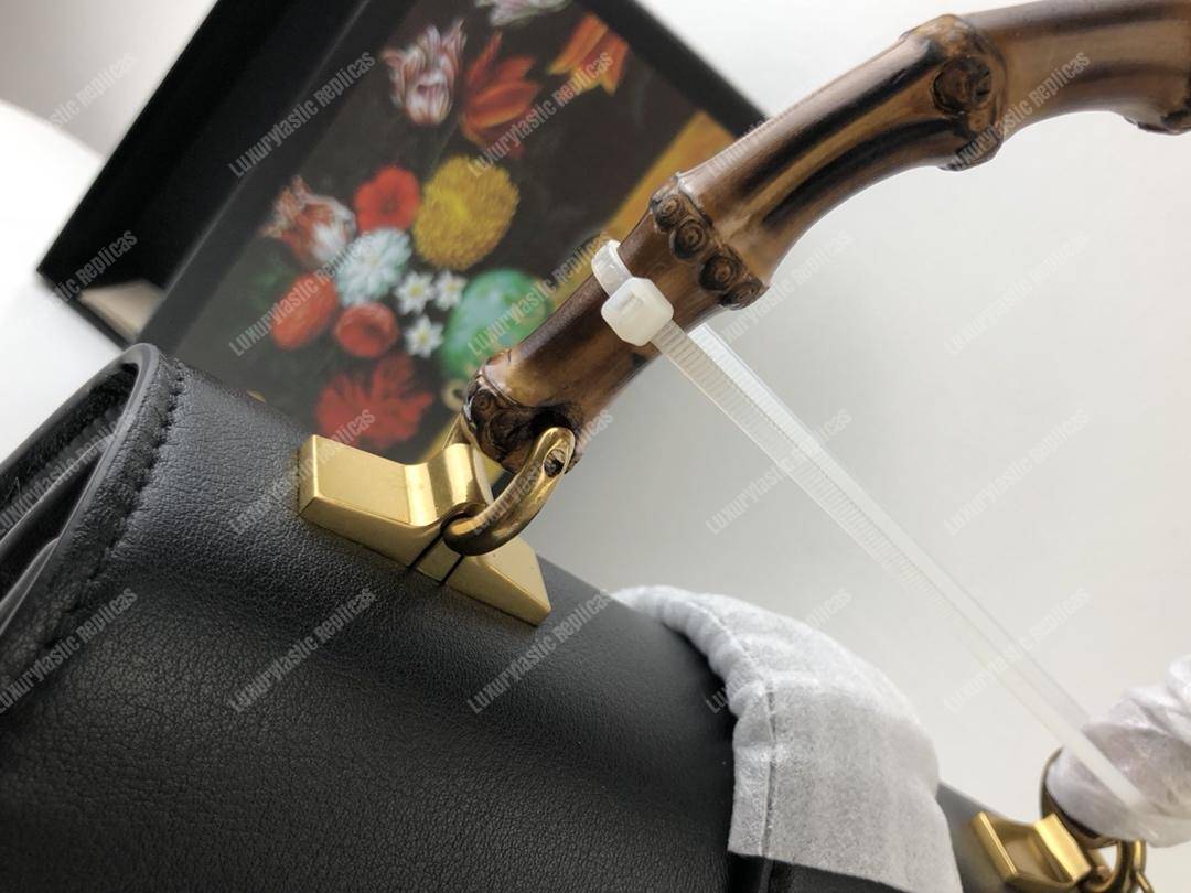 G*u*i dionysus medium smooth leather bamboo top handle bag black