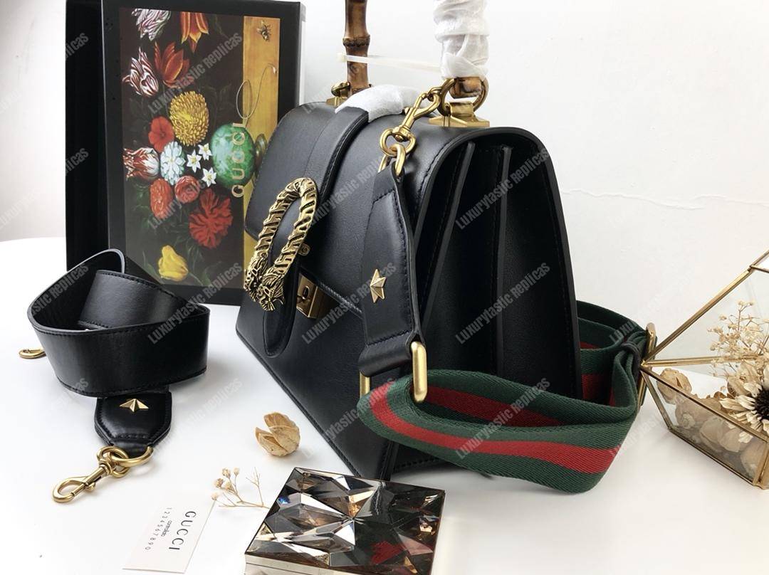 G*u*i dionysus medium smooth leather bamboo top handle bag black