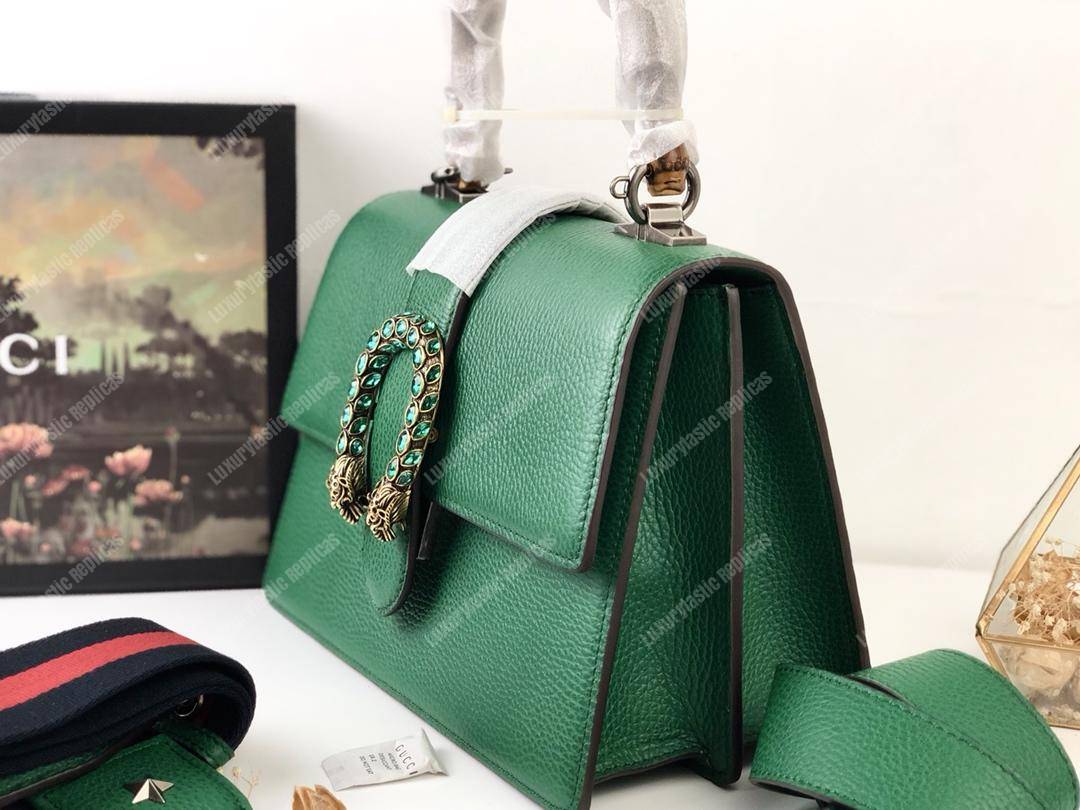 G*u*i dionysus medium grainy leather bamboo top handle bag green