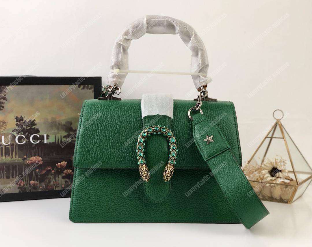 G*u*i dionysus medium grainy leather bamboo top handle bag green
