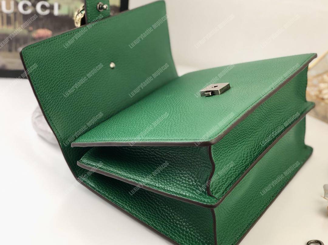 G*u*i dionysus medium grainy leather bamboo top handle bag green