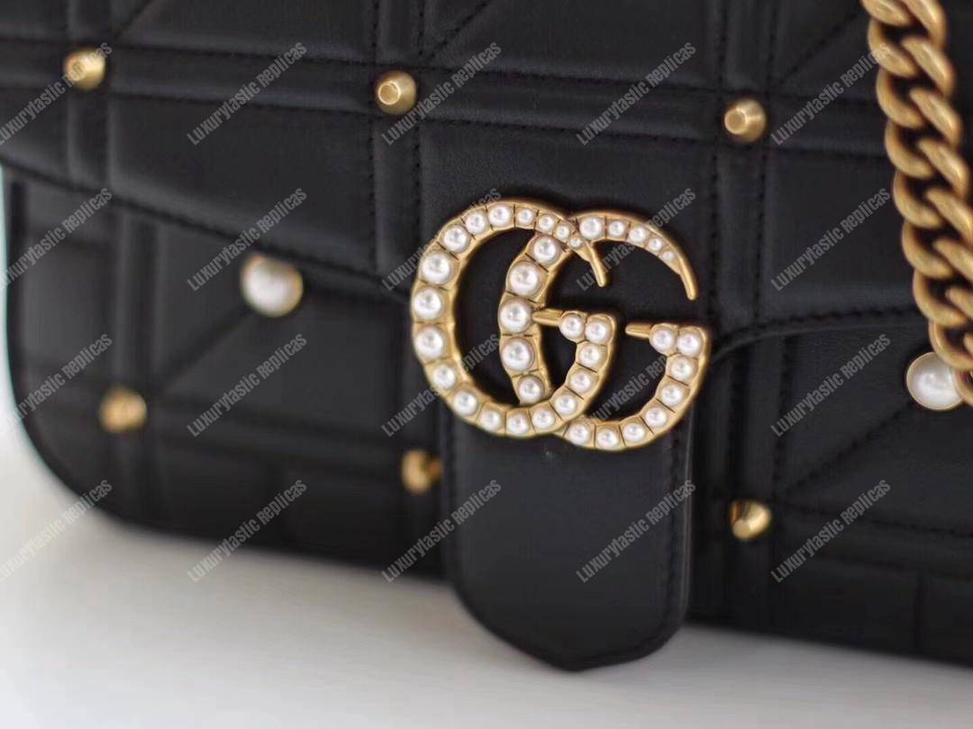 G*u*i gg marmont small matelassé shoulder bag with pearls black