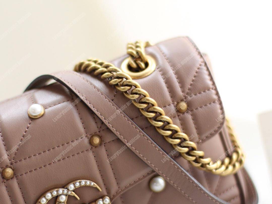 G*u*i gg marmont small matelassé shoulder bag with pearls dusty pink