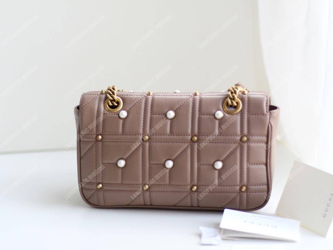G*u*i gg marmont small matelassé shoulder bag with pearls dusty pink