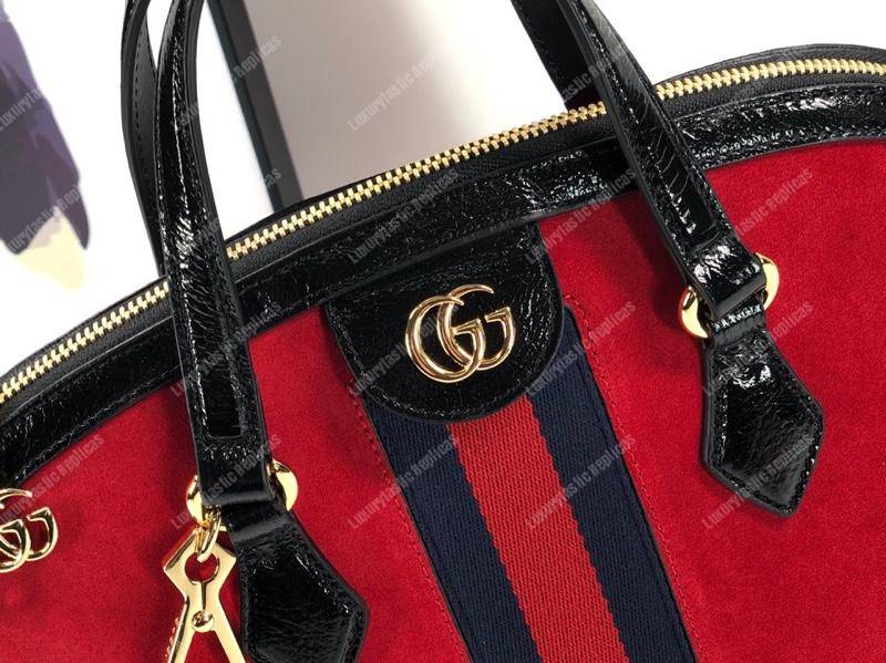 G*u*i ophidia red suede medium top handle bag