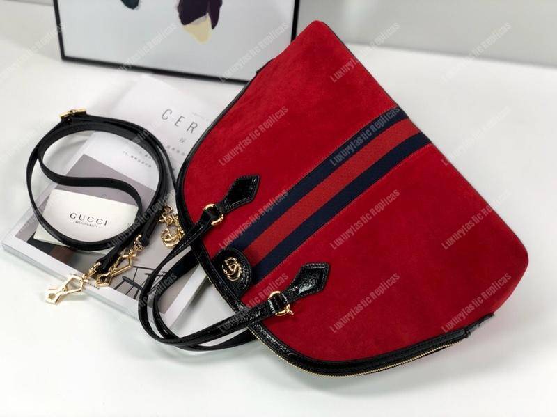 G*u*i ophidia red suede medium top handle bag