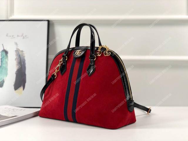 G*u*i ophidia red suede medium top handle bag