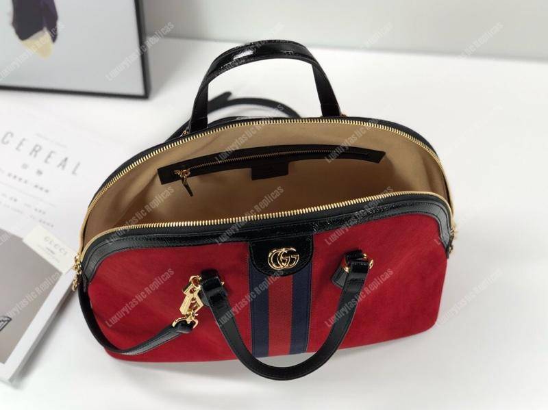 G*u*i ophidia red suede medium top handle bag