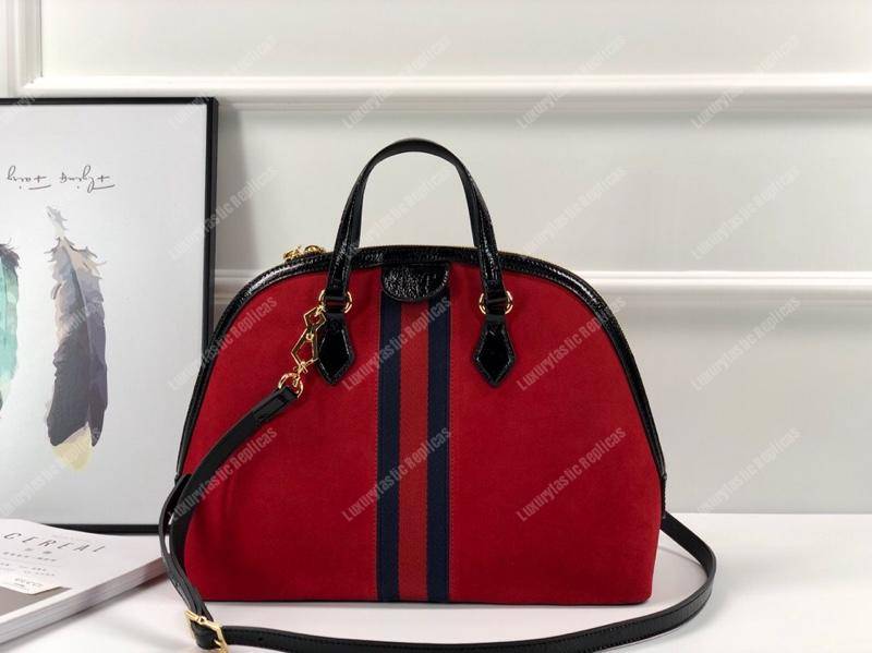 G*u*i ophidia red suede medium top handle bag