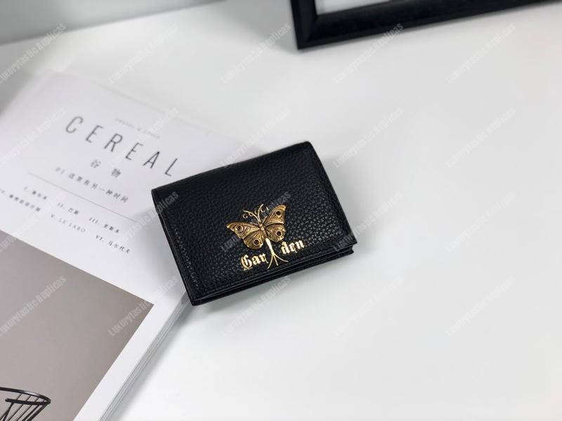 G*u*i garden leather wallet black with butterfly