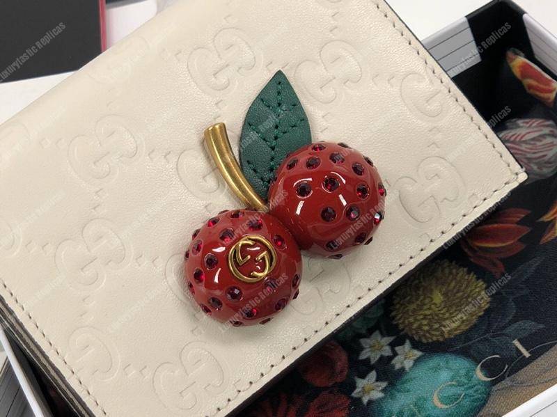 G*u*i signature card case wallet with cherries white