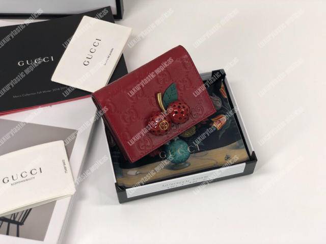 G*u*i signature card case wallet with cherries red