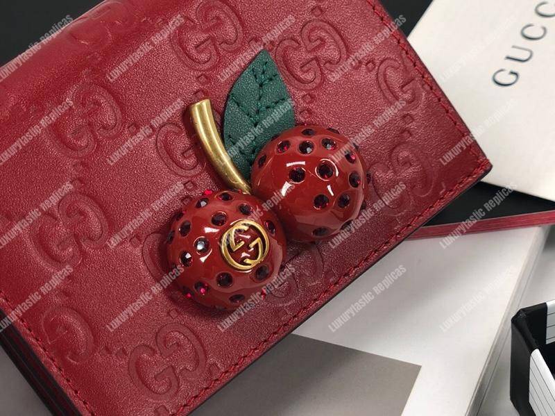 G*u*i signature card case wallet with cherries red