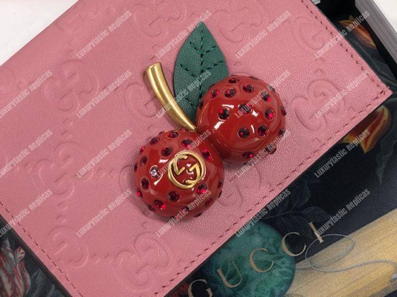 G*u*i signature card case wallet with cherries pink