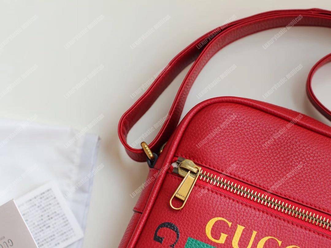 G*u*i print messenger bag hibiscus red leather