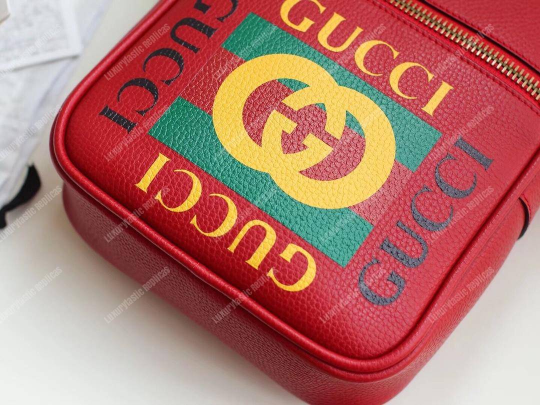G*u*i print messenger bag hibiscus red leather
