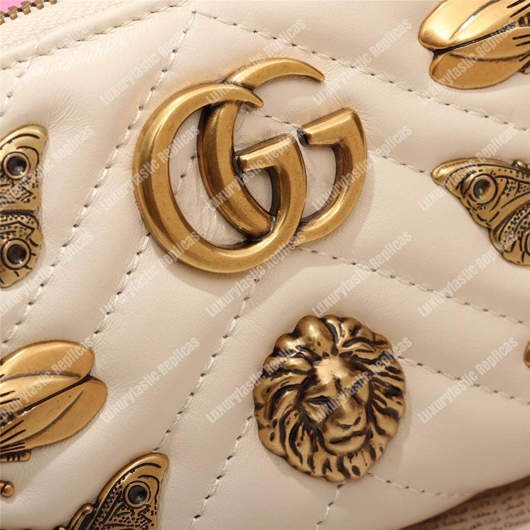 G*u*i gg marmont zip around wallet with animal studs white