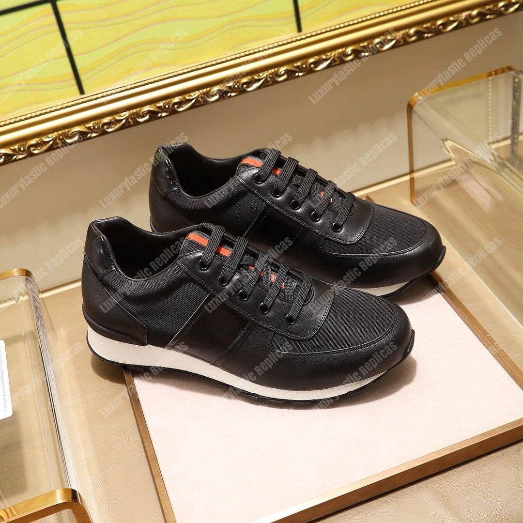 Pra*a fabric and leather sneakers black