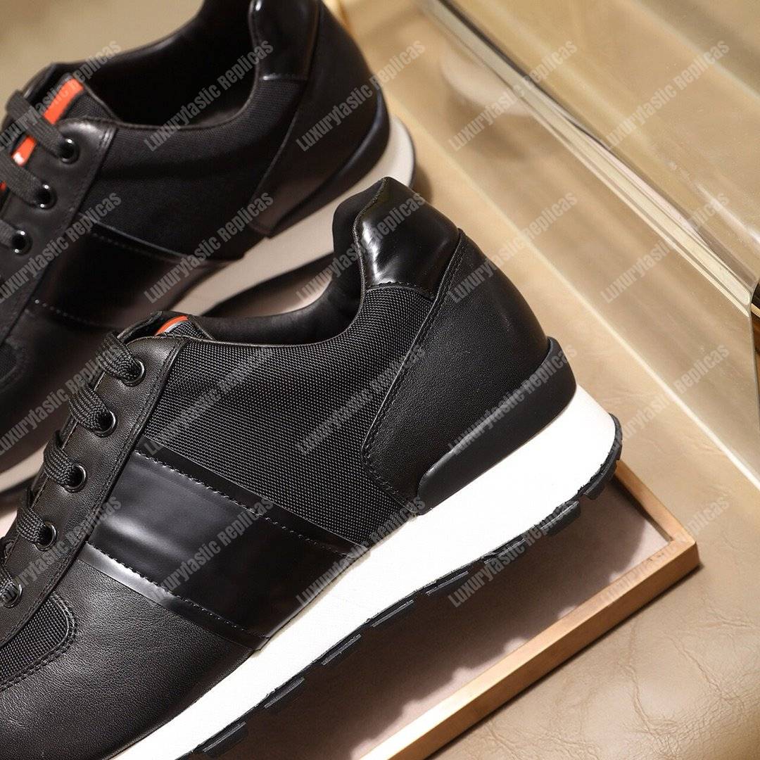Pra*a fabric and leather sneakers black