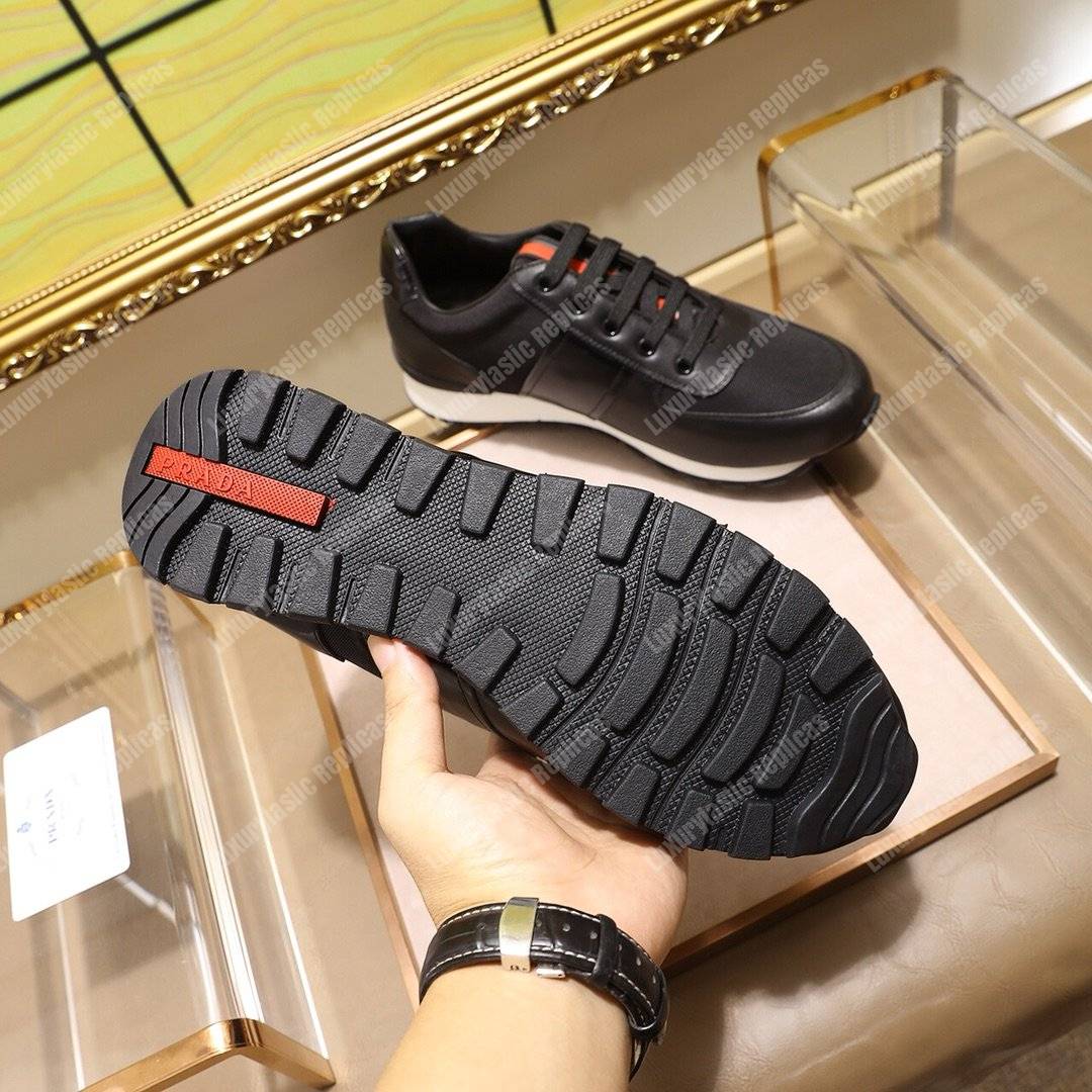 Pra*a fabric and leather sneakers black