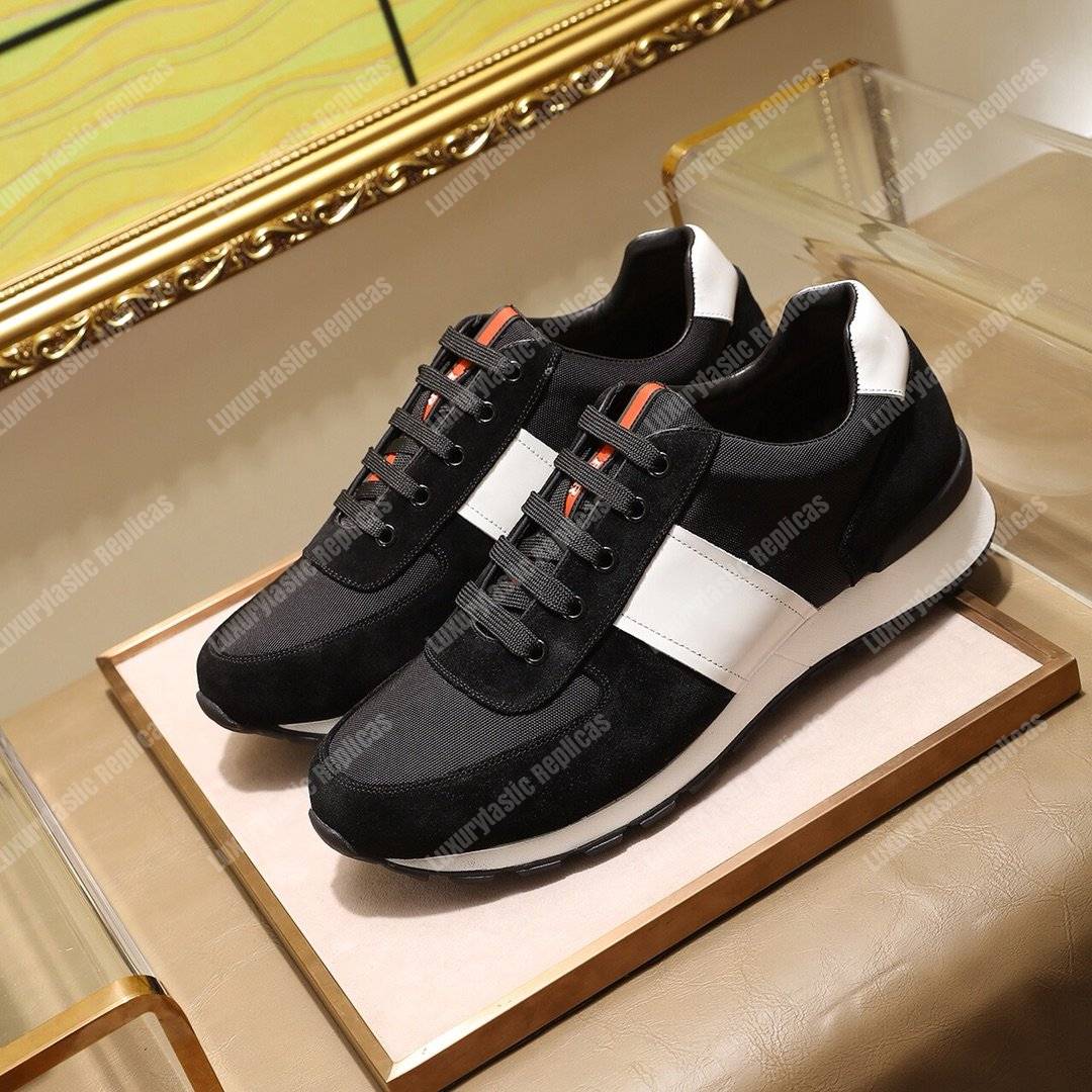 Pra*a fabric and leather sneakers black/white