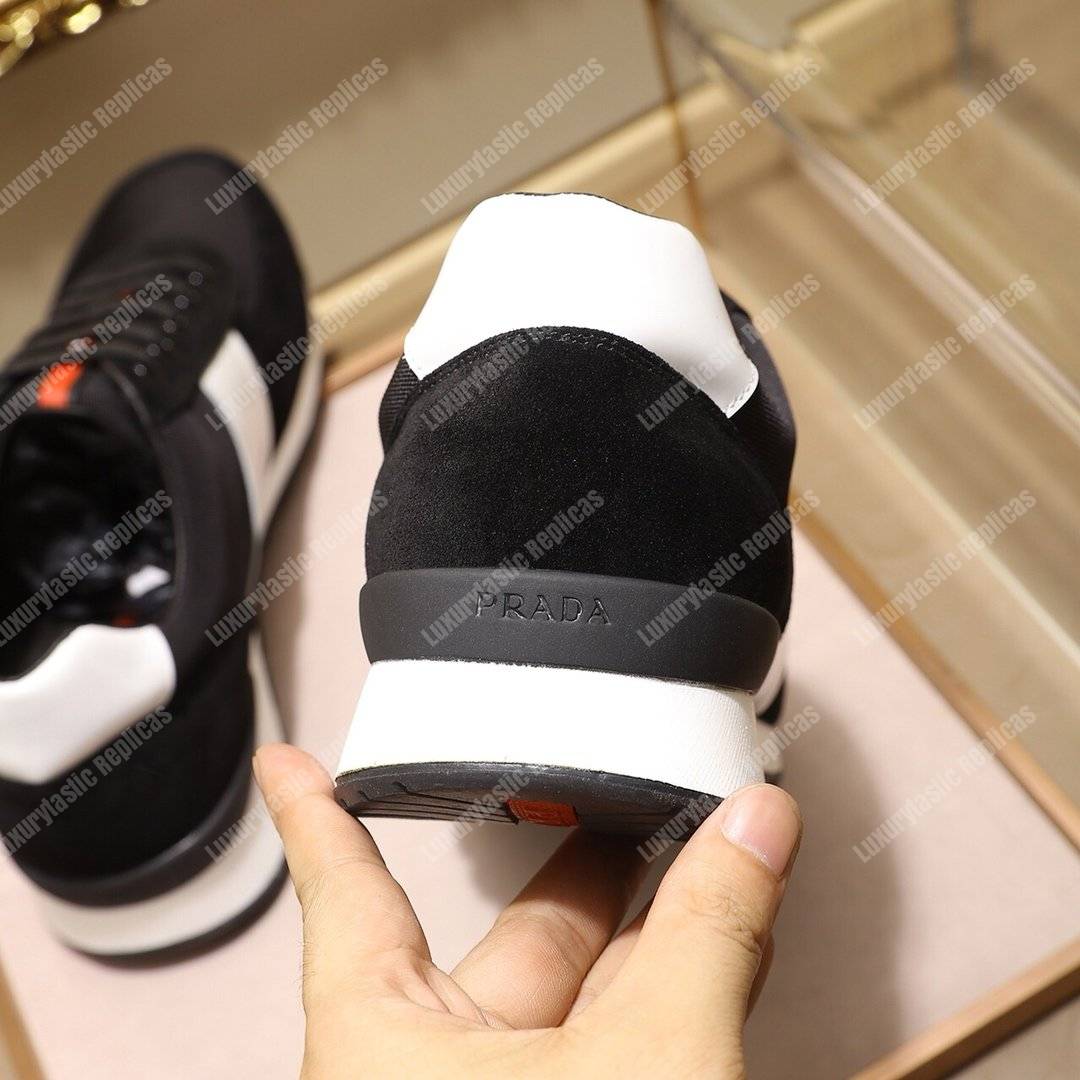 Pra*a fabric and leather sneakers black/white