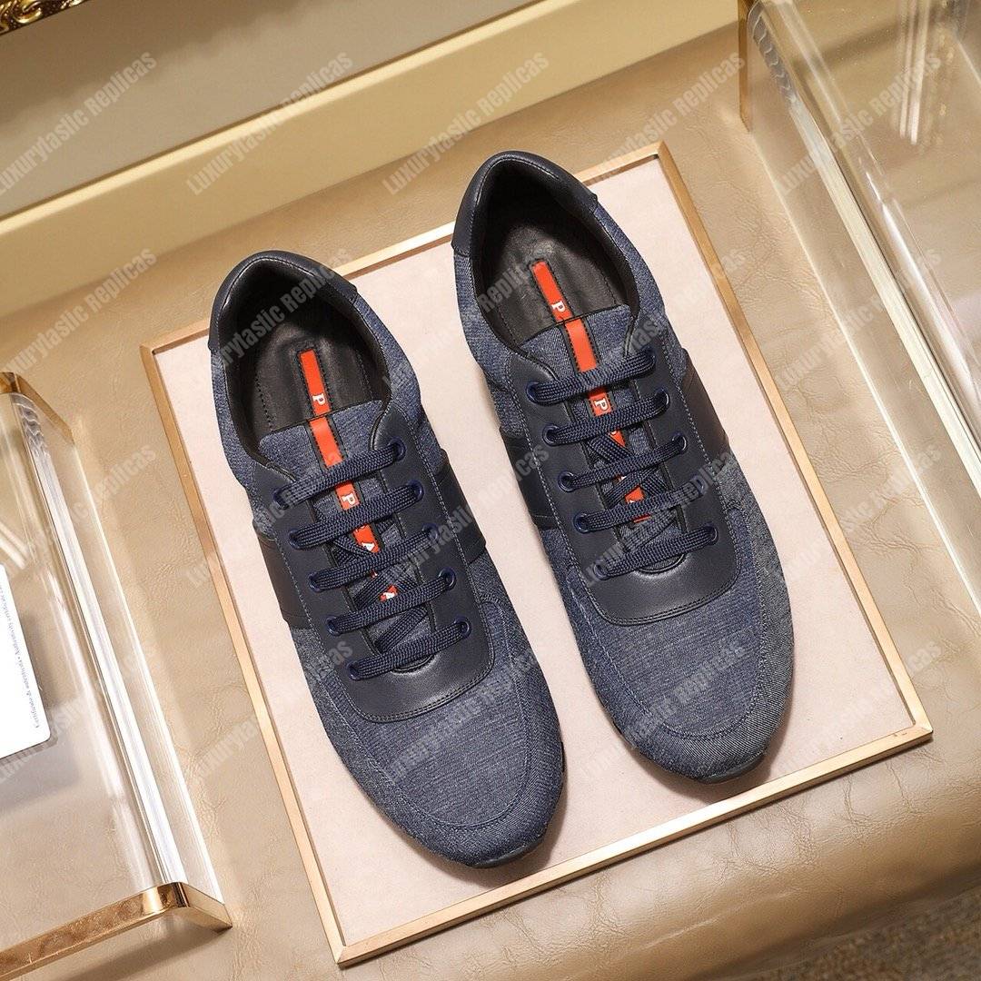 Pra*a fabric and leather sneakers blue/black