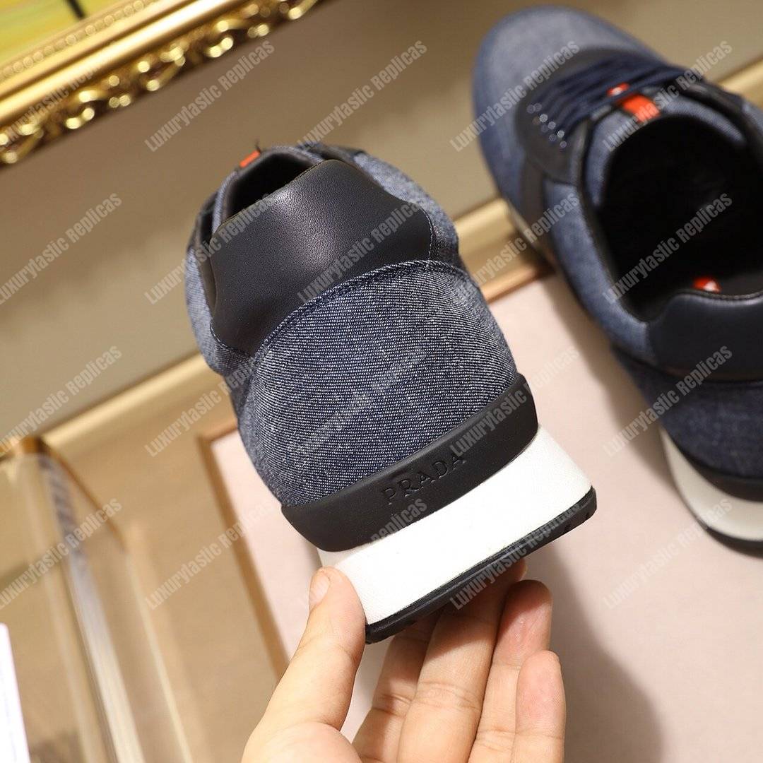 Pra*a fabric and leather sneakers blue/black