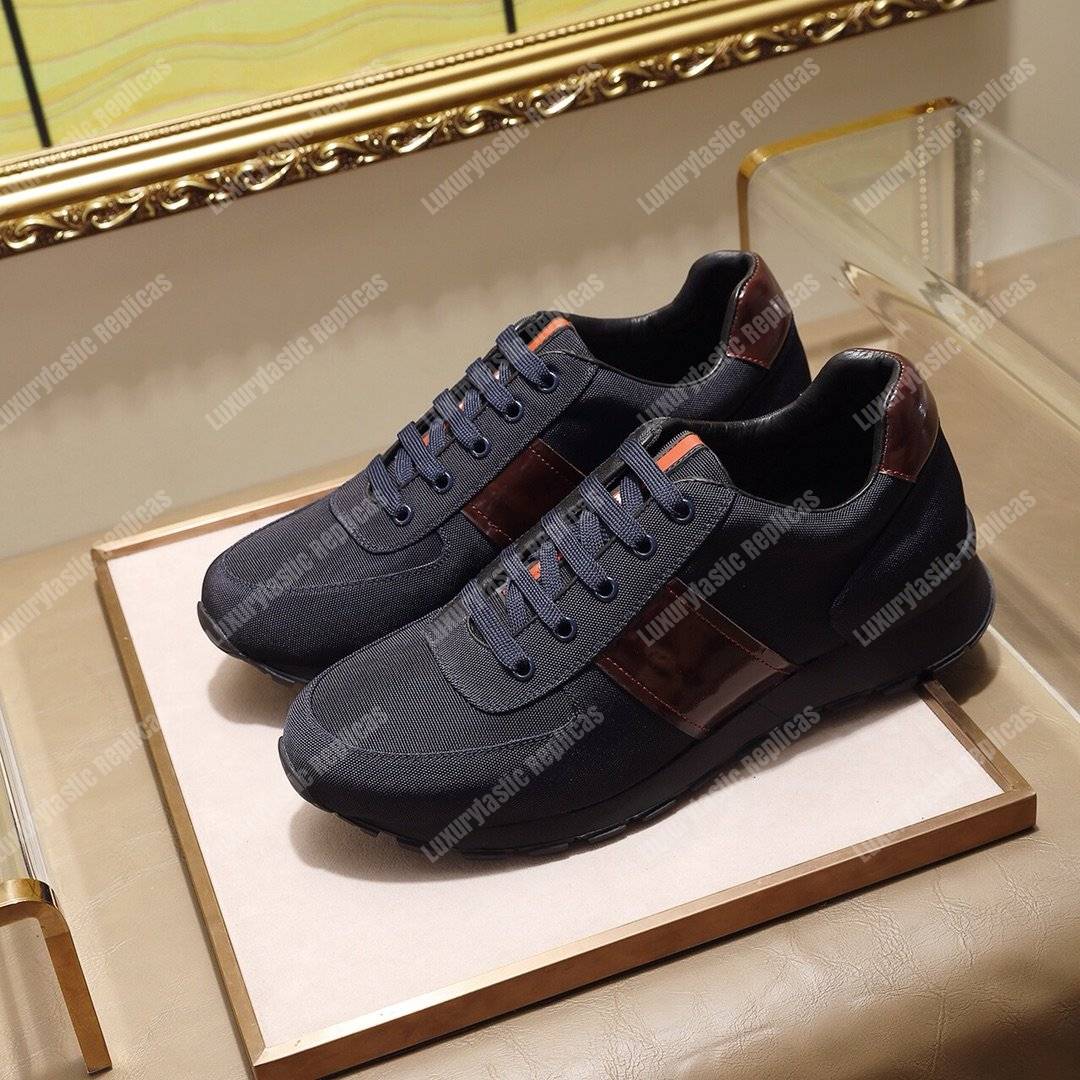 Pra*a fabric and leather sneakers black/brown