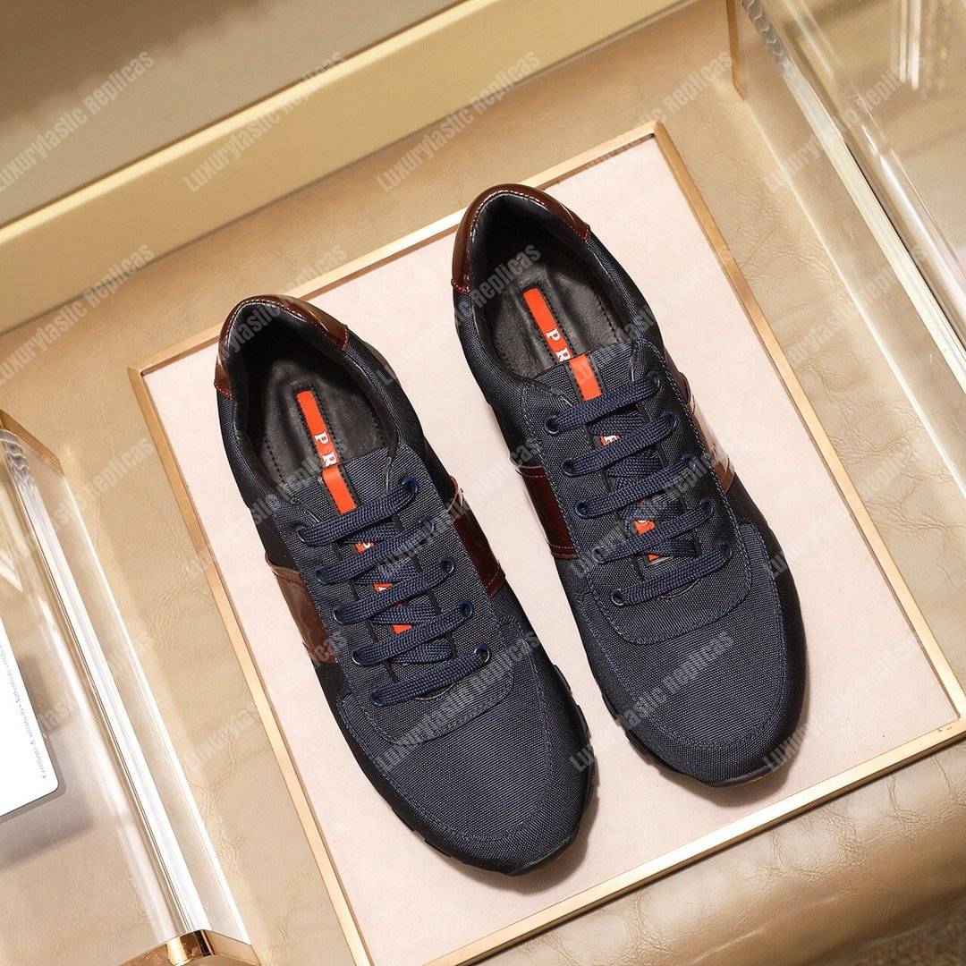 Pra*a fabric and leather sneakers black/brown