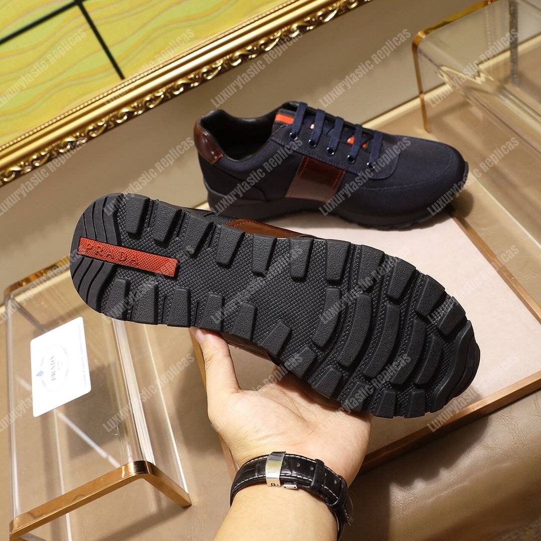 Pra*a fabric and leather sneakers black/brown