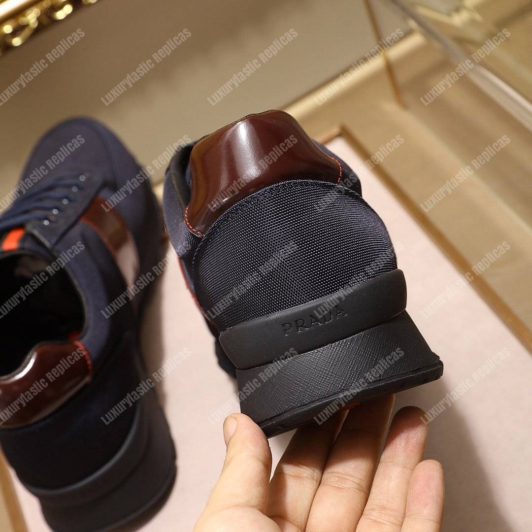 Pra*a fabric and leather sneakers black/brown