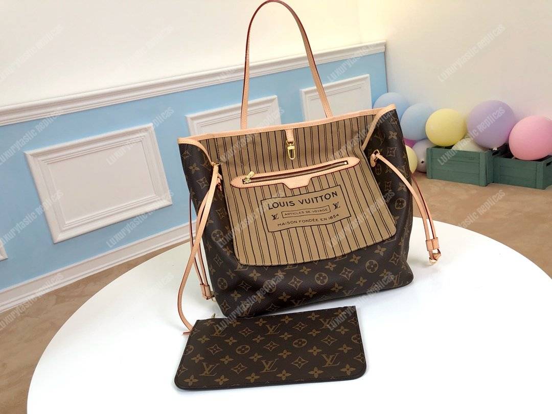 LV Neverfull MM Monogram Beige