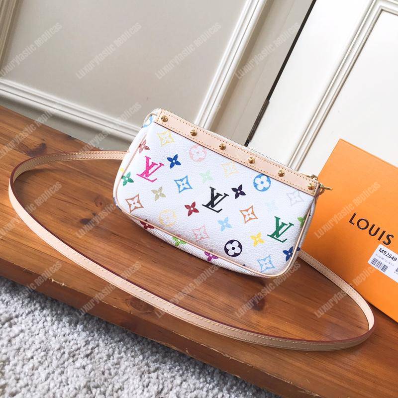 LV Pochette Accessories Monogram Multicolor White Coated Canvas