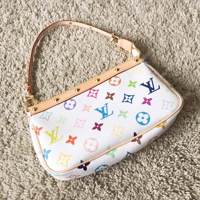 LV Pochette Accessories Monogram Multicolor White Coated Canvas