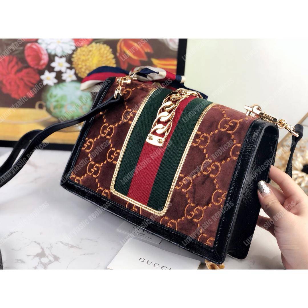 G*u*i sylvie gg velvet small shoulder bag brown