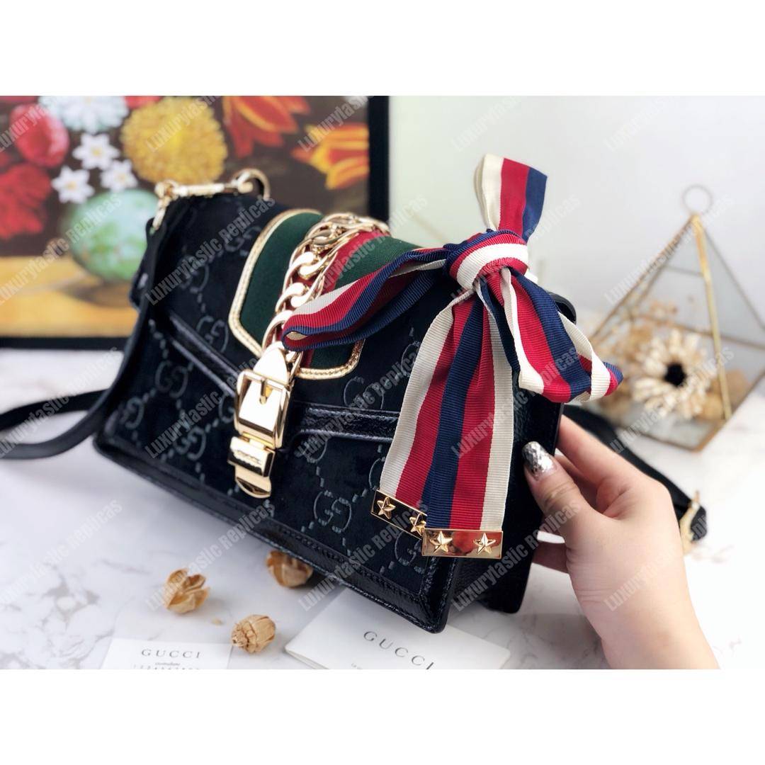 G*u*i sylvie velvet small shoulder bag black