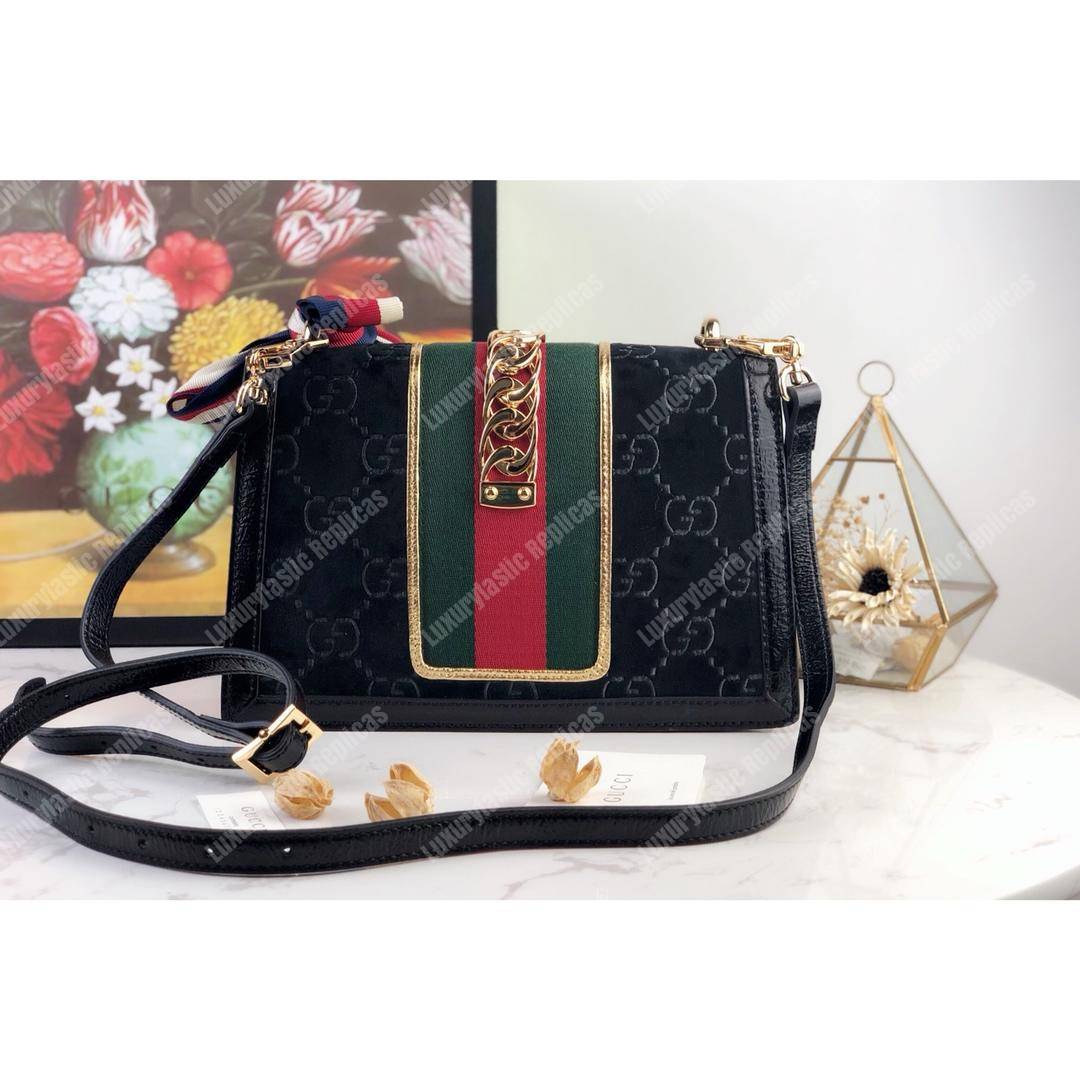 G*u*i sylvie velvet small shoulder bag black