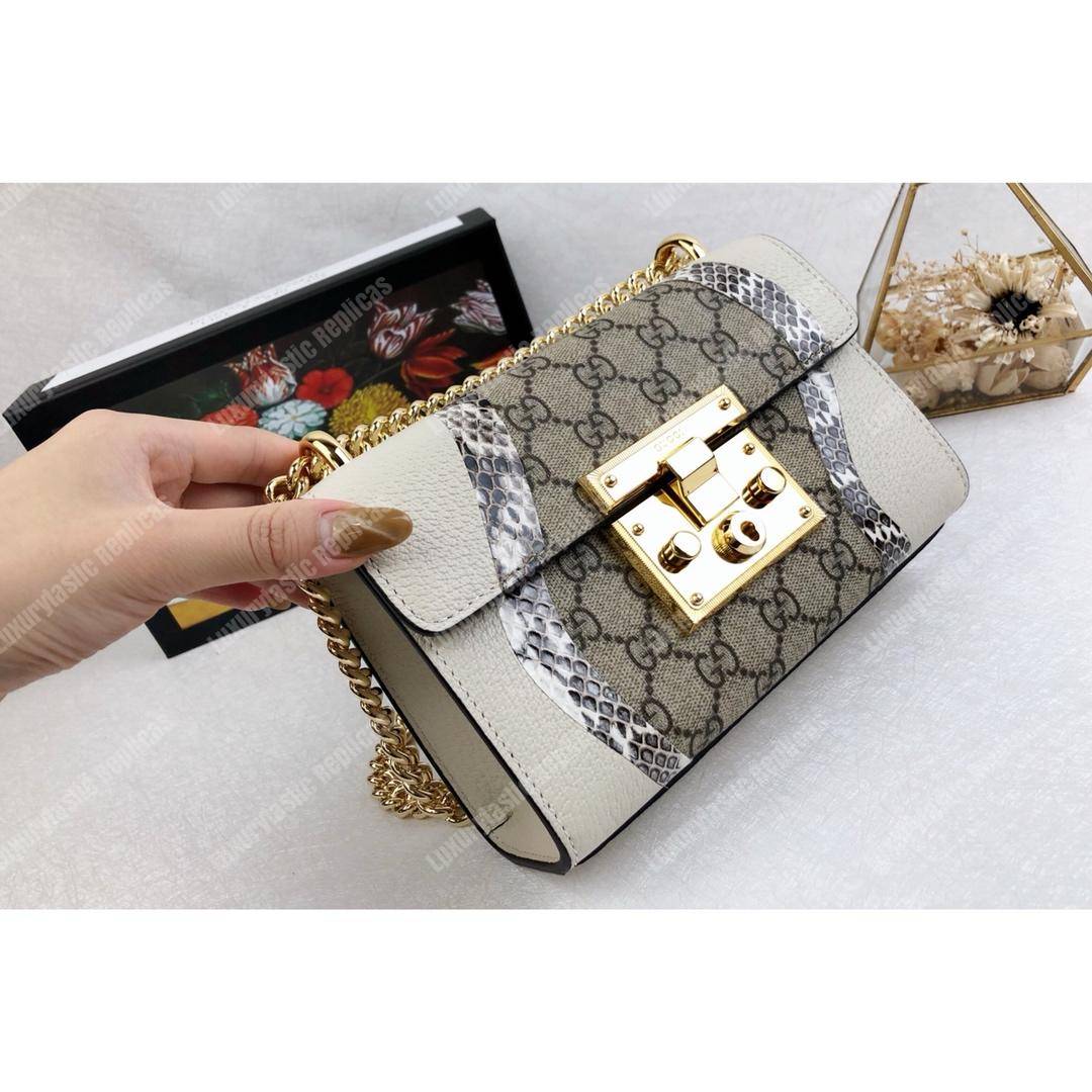 G*u*i abstract padlock shoulder bag white