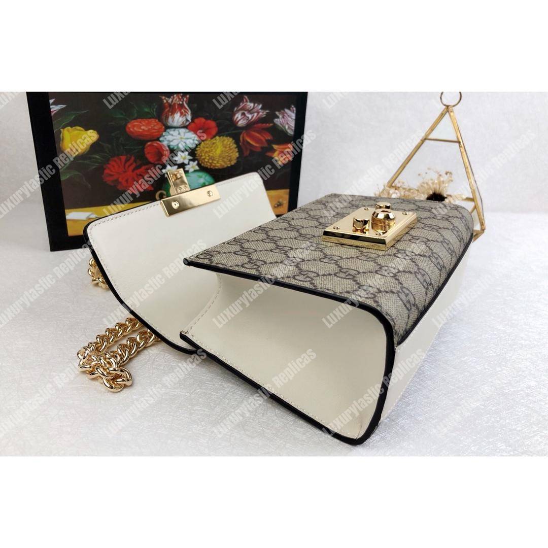 G*u*i gg sup*e padlock shoulder bag white with pearls