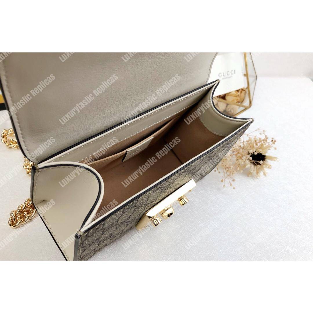 G*u*i gg sup*e padlock shoulder bag white with pearls