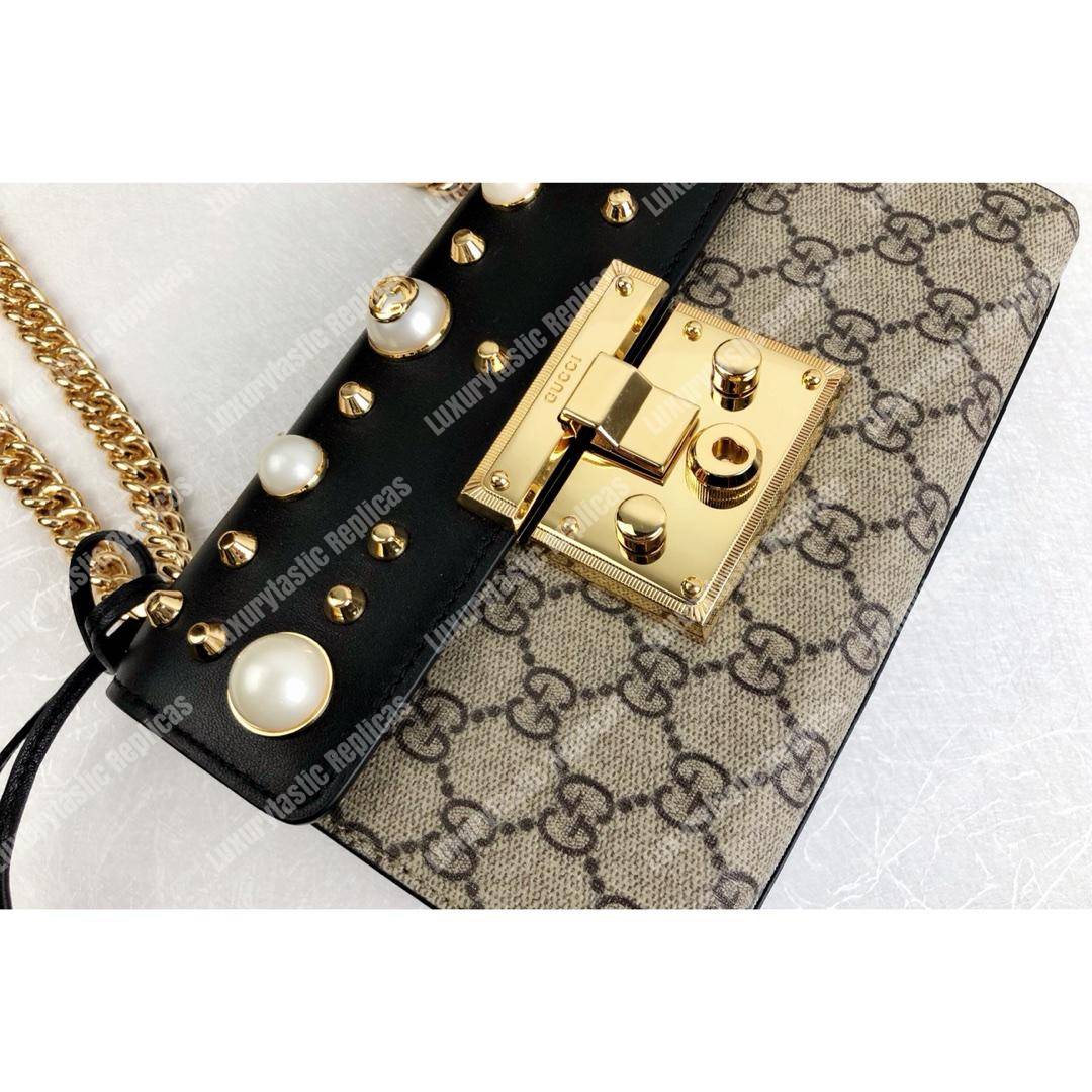 G*u*i gg sup*e padlock shoulder bag black with pearls