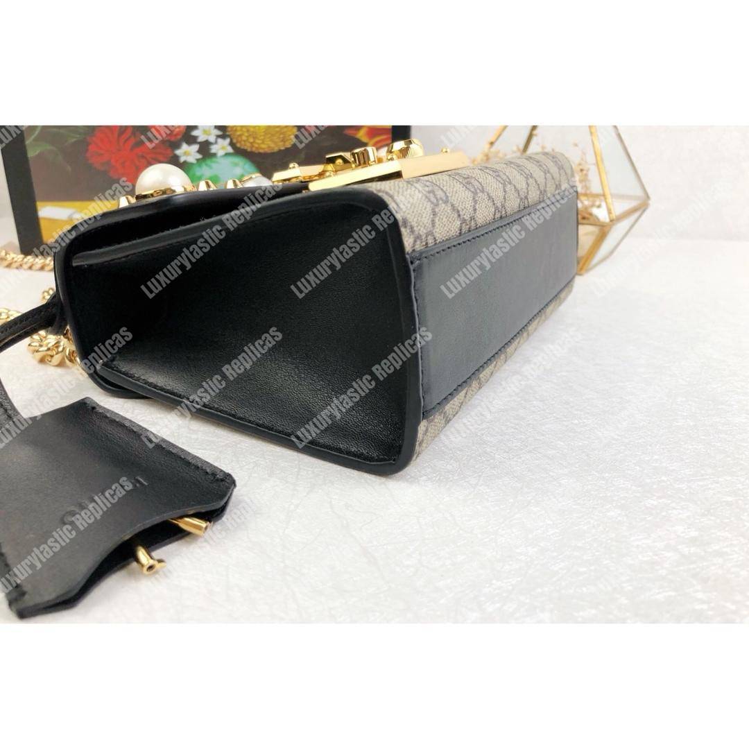 G*u*i gg sup*e padlock shoulder bag black with pearls