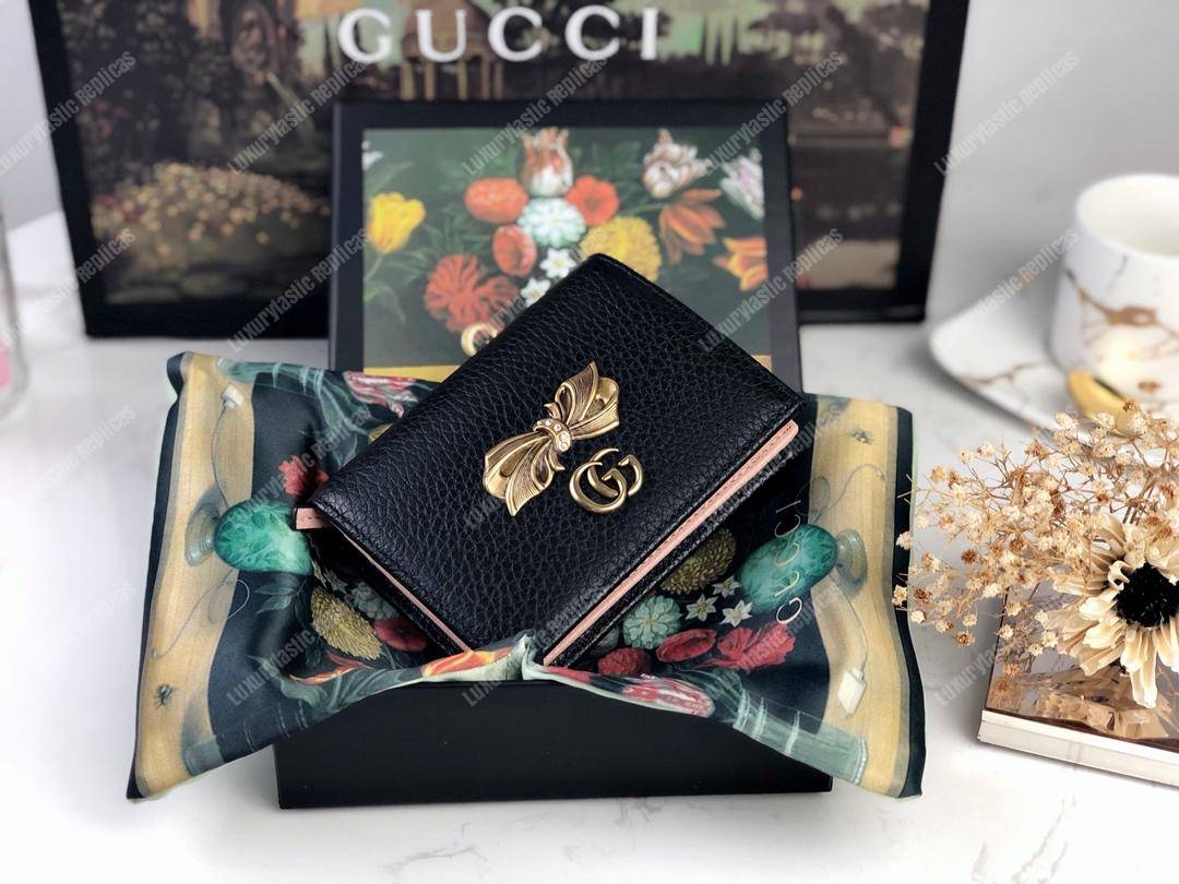 G*u*i leather zip wallet with bow black