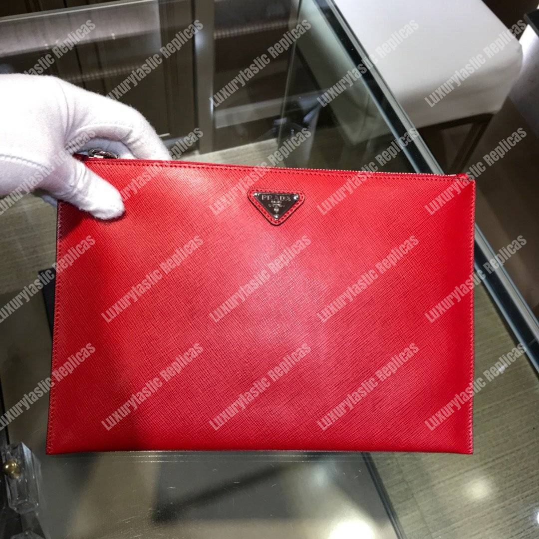 Pra*a saffiano leather pouch red