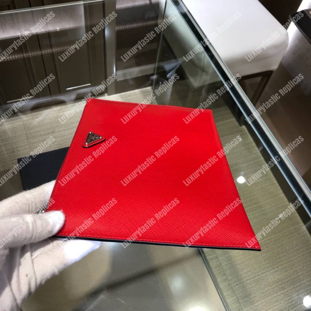 Pra*a saffiano leather pouch red
