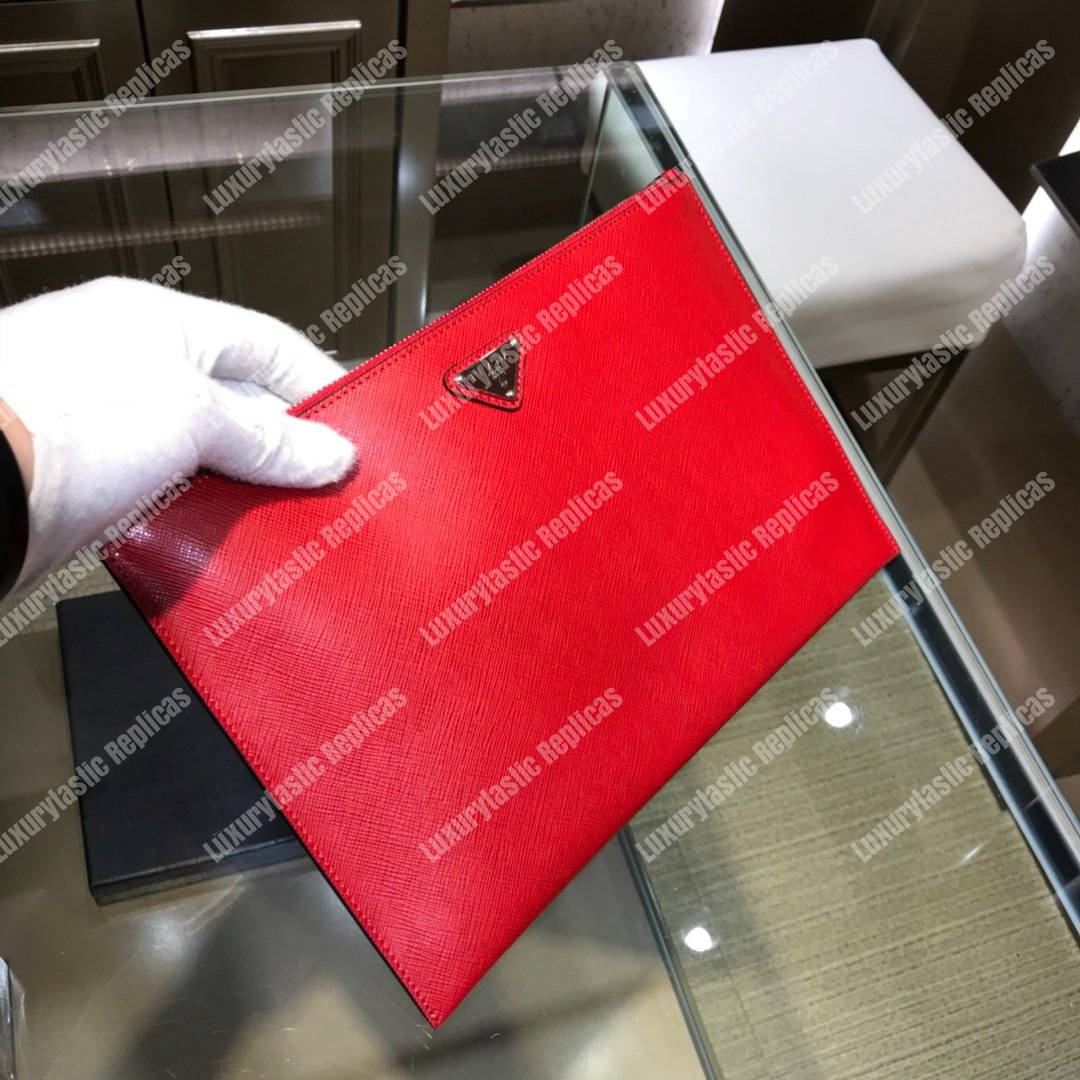 Pra*a saffiano leather pouch red