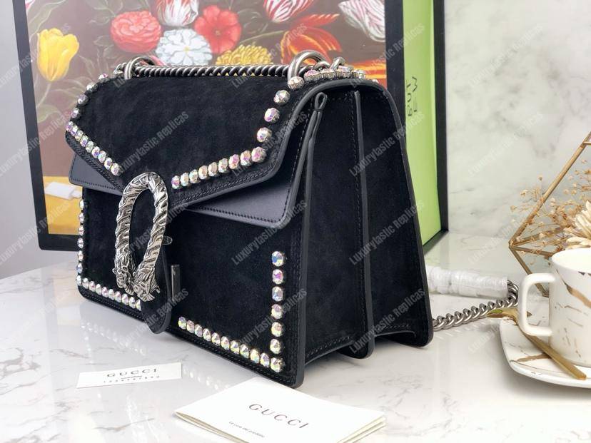G*u*i black suede crystal small dionysus shoulder bag