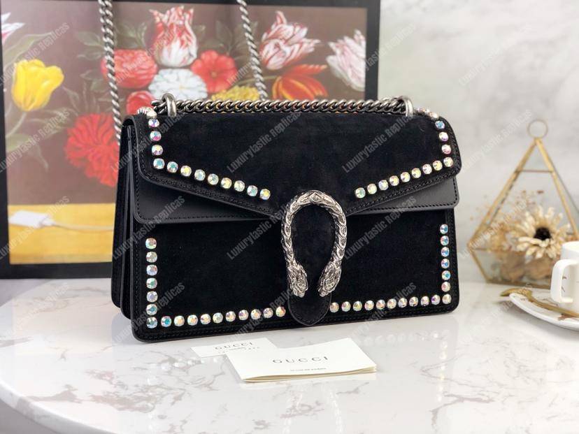 G*u*i black suede crystal small dionysus shoulder bag