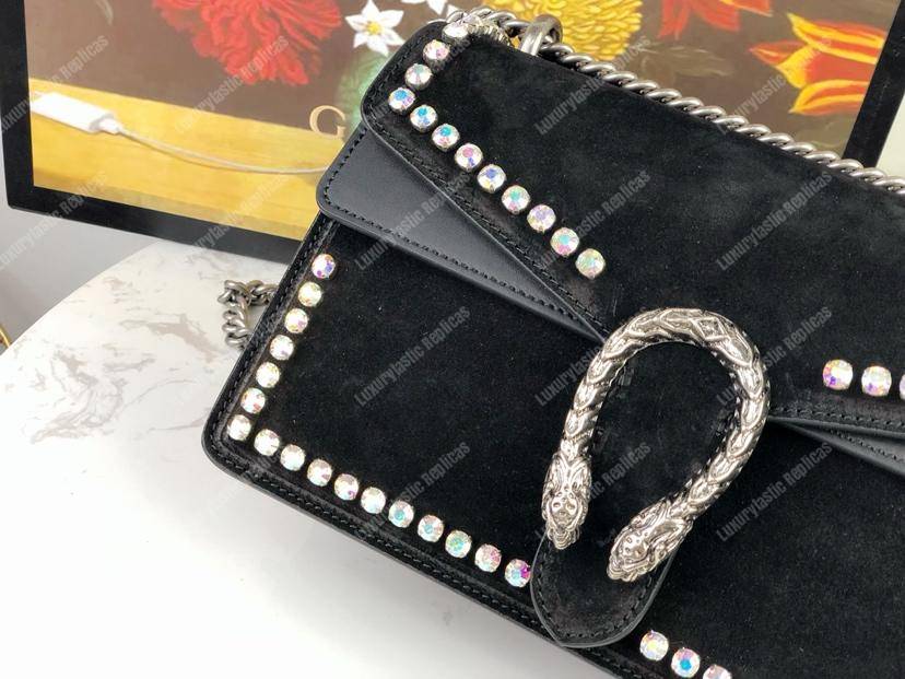 G*u*i black suede crystal small dionysus shoulder bag
